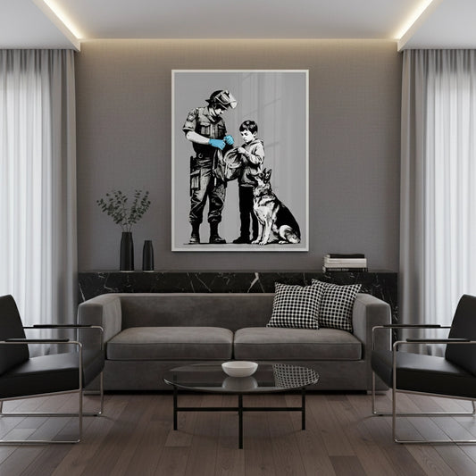 Police Officer and Boy with K9 Dog - Fine Art