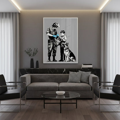 Police Officer and Boy with K9 Dog - Fine Art