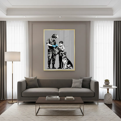 Police Officer and Boy with K9 Dog - Fine Art