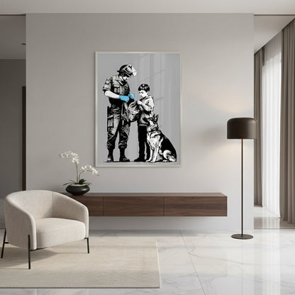 Police Officer and Boy with K9 Dog - Fine Art