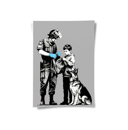 Police Officer and Boy with K9 Dog - Poster