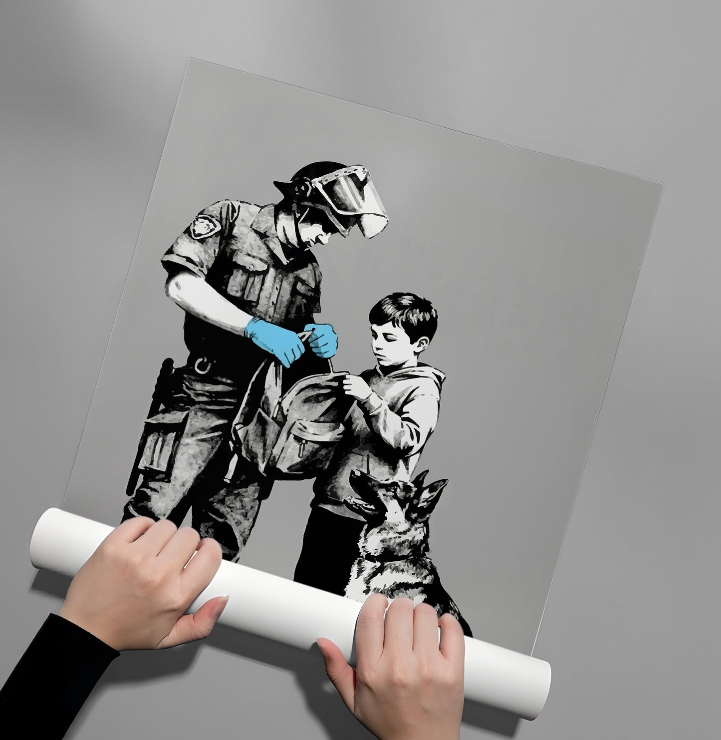 2Police Officer and Boy with K9 Dog - Poster