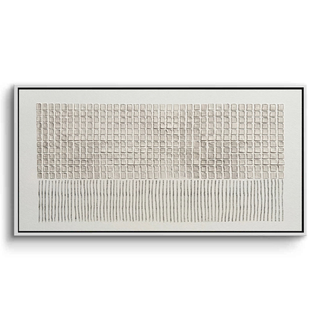 2Large 'Pressed Patterns' plaster wall art featuring debossed geometric motifs in a matte bone finish, a sophisticated tactile focal point for a luxury Dubai home