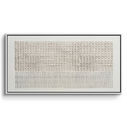 Large 'Pressed Patterns' plaster wall art featuring debossed geometric motifs in a matte bone finish, a sophisticated tactile focal point for a luxury Dubai home