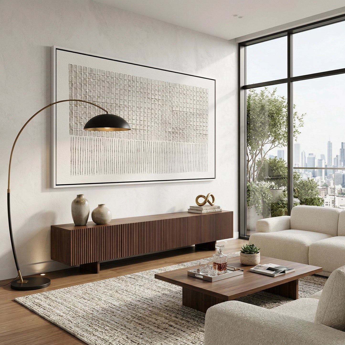 2Abstract 'Pressed Patterns' textured painting with a matte mineral finish and repetitive indented details, premium neutral wall decor available in the UAE