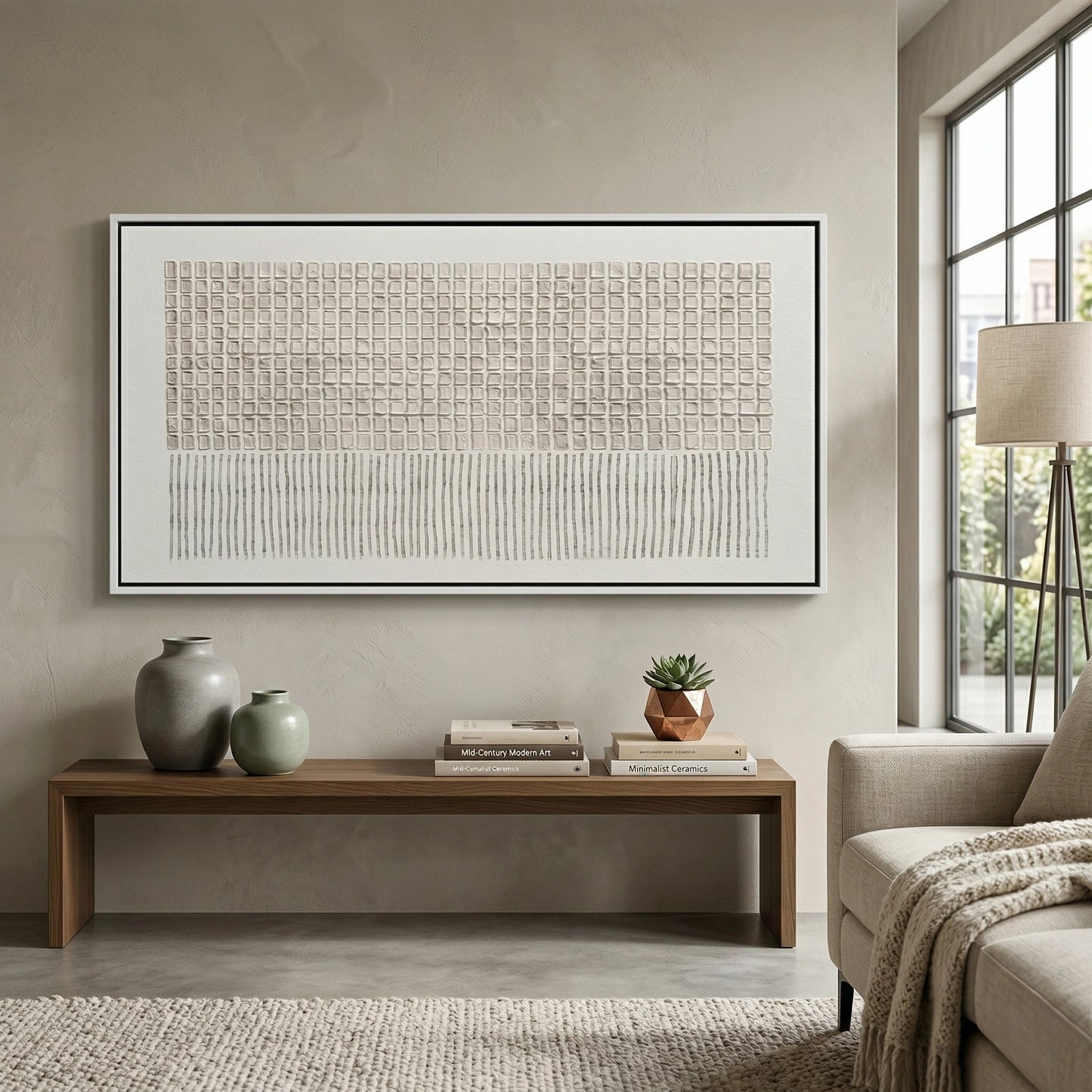 2Modern 'Pressed Patterns' sideboard featuring carved geometric door panels with a light oak finish, a unique furniture piece for high-end UAE interiors.