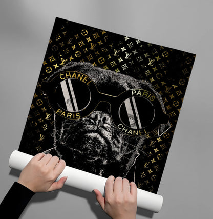 Pug in Chanel Sunglasses - Poster
