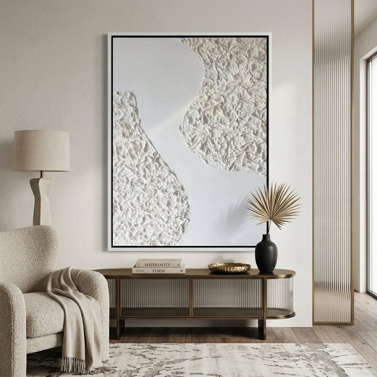 2Minimalist abstract artwork with layered textures and soft muted shades, ideal for stylish UAE interiors