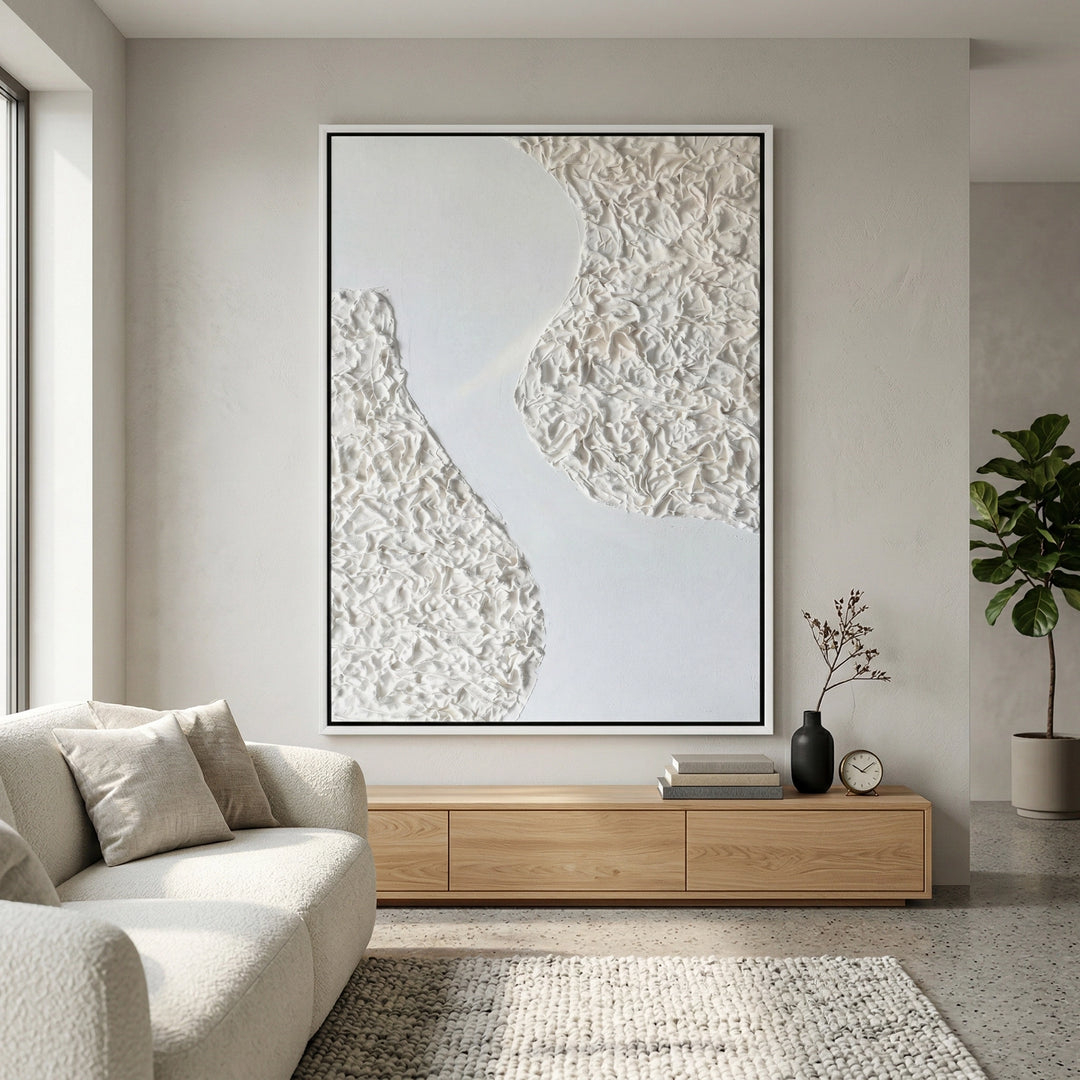 Textured abstract art print with minimalist design and layered textures, enhancing sophisticated UAE interior styling