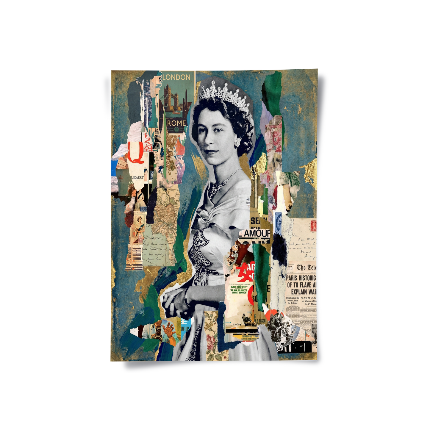 2Queen Elizabeth II Mixed Media Collage - Poster