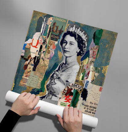 Queen Elizabeth II Mixed Media Collage - Poster