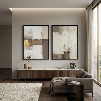 Quiet Earth Tone Set of 2 modern abstract artwork, muted earth tones, stylish UAE home accent