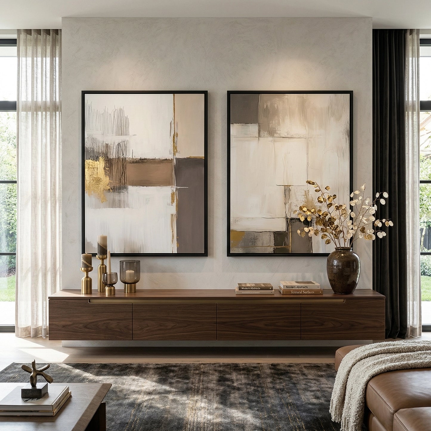 2Quiet Earth Tone Set of 2 elegant wall art duo, contemporary muted palette, premium UAE interiors