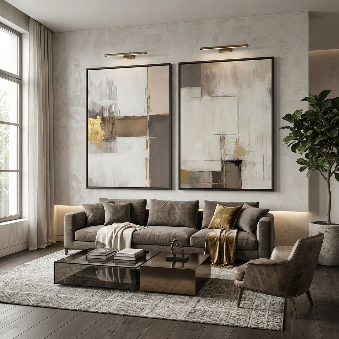 Quiet Earth Tone Set of 2 minimalist wall art, earthy muted abstract design, luxury UAE interiors