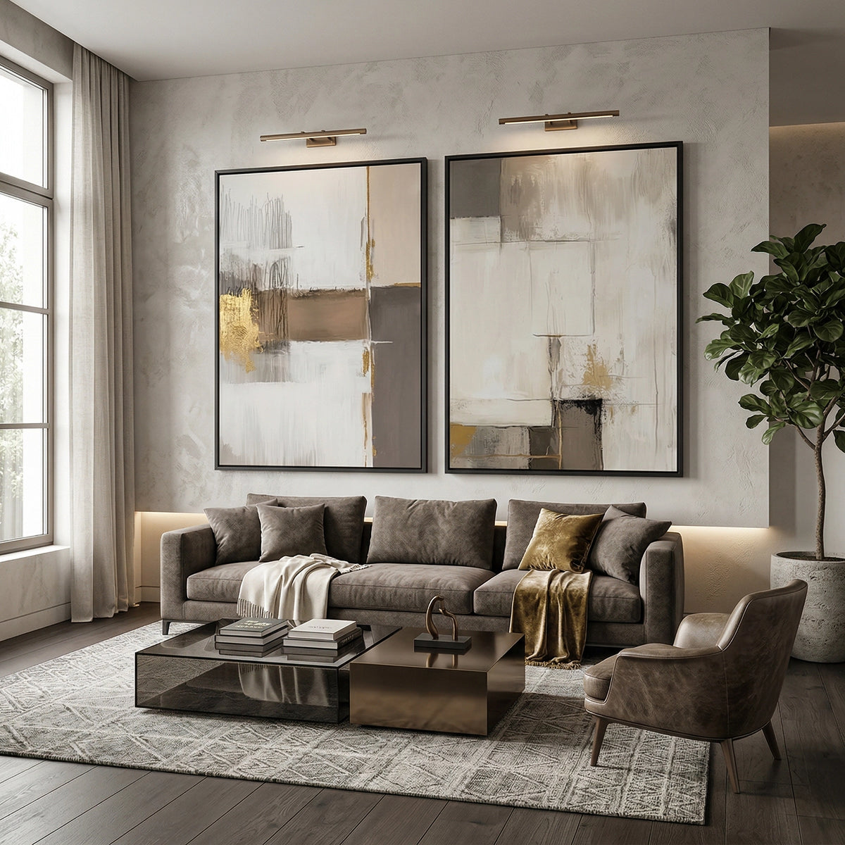 Quiet Earth Tone Set of 2 minimalist wall art, earthy muted abstract design, luxury UAE interiors