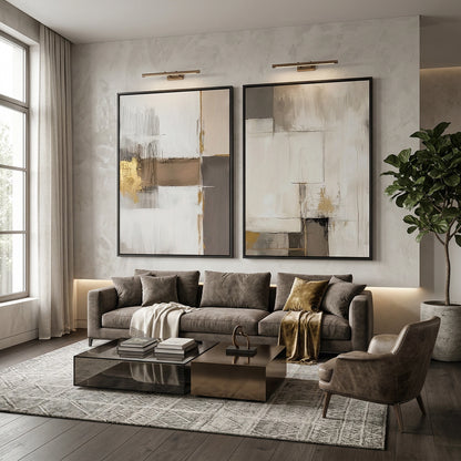 Quiet Earth Tone Set of 2 minimalist wall art, earthy muted abstract design, luxury UAE interiors
