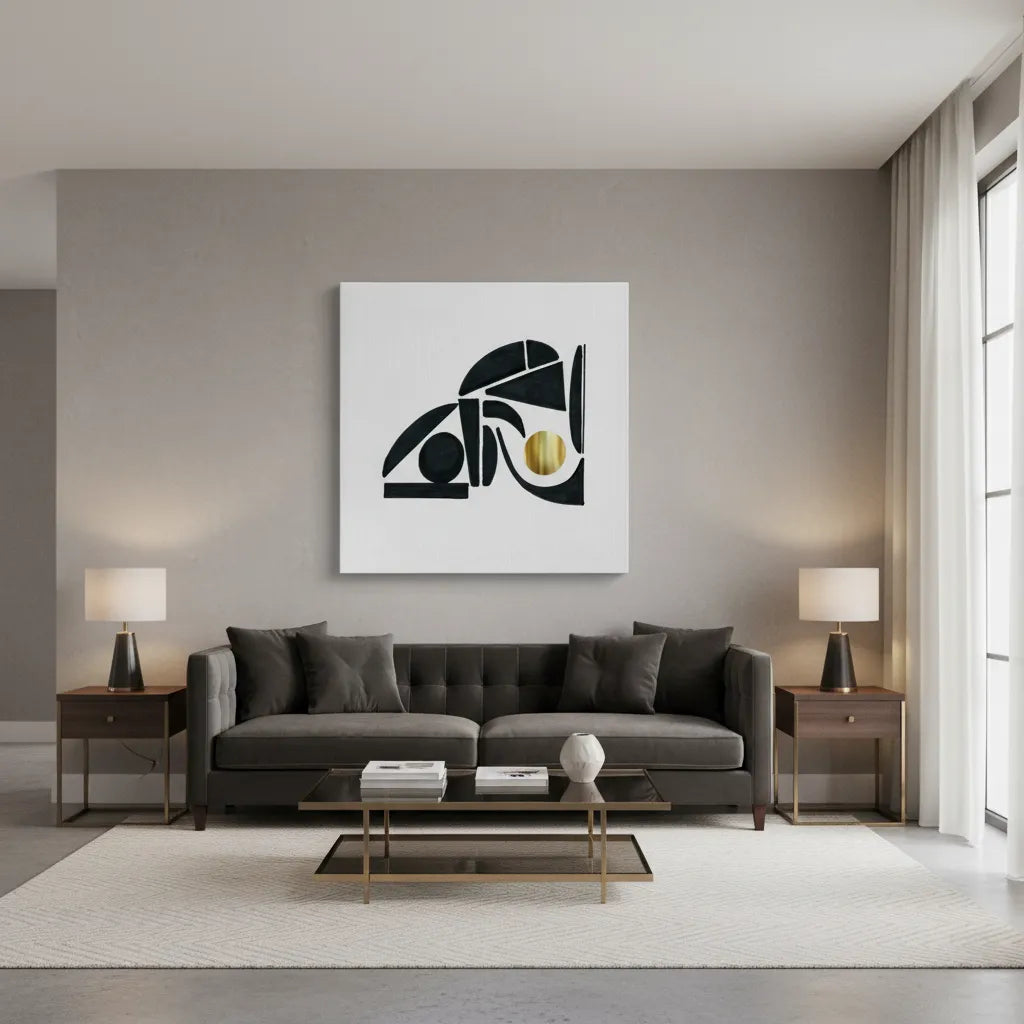 Abstract Black Shape with Gold Accent - Canvas - Jasmineart.ae