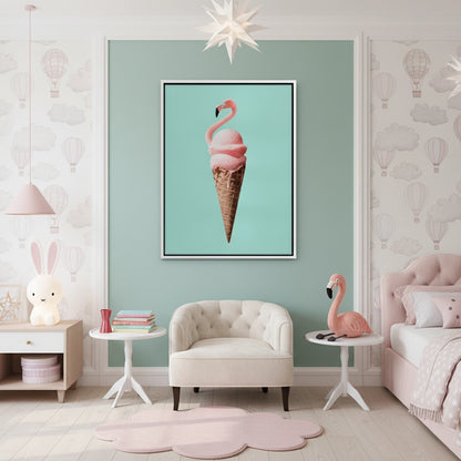 Flamingo Ice Cream Cone - Canvas
