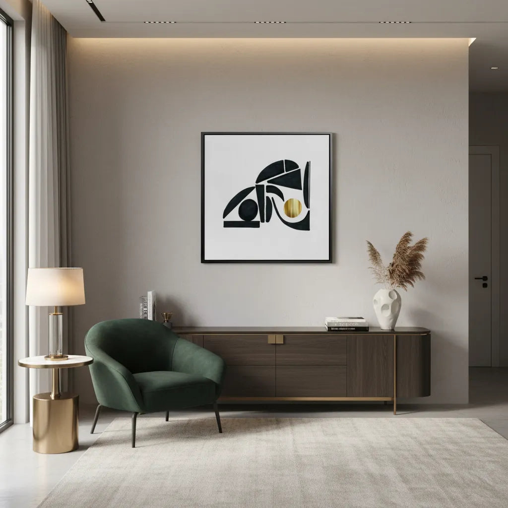 Abstract Black Shape with Gold Accent - Canvas - Jasmineart.ae