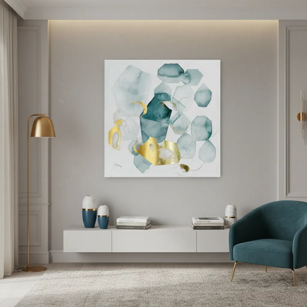 Teal Gold Abstract - Canvas - Jasmineart.ae