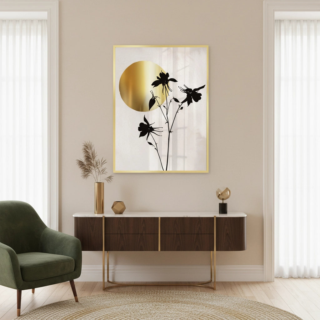 2Gold Sun and Black Flower - Fine Art