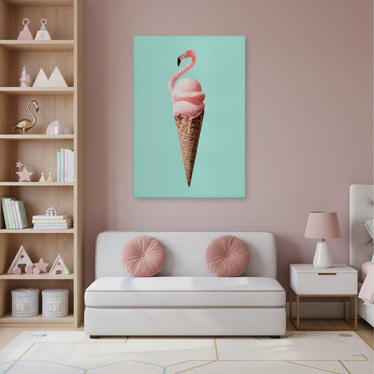 Flamingo Ice Cream Cone - Canvas