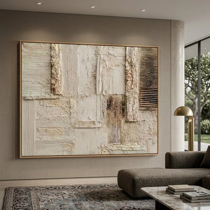 Contemporary wall decor inspired by Raw Plaster No. 1, showcasing layered textures and muted palette for UAE living spaces