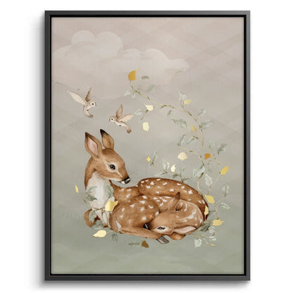 Resting Deer & Gold Leaves  - Canvas