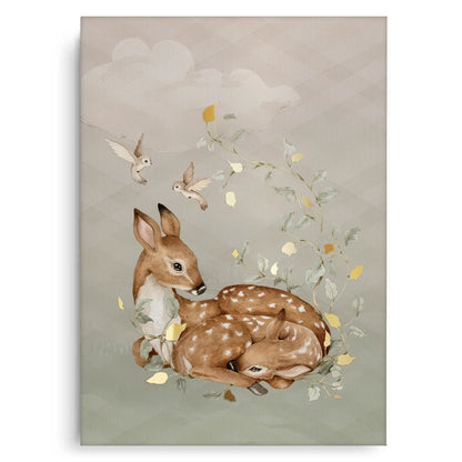 Resting Deer & Gold Leaves  - Canvas