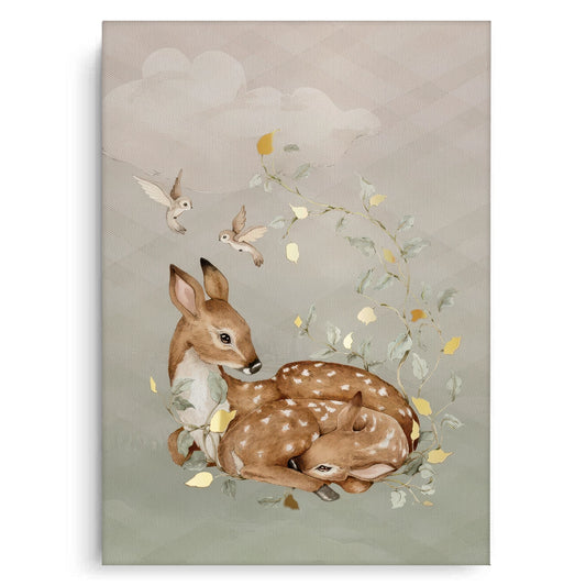 Resting Deer & Gold Leaves  - Canvas