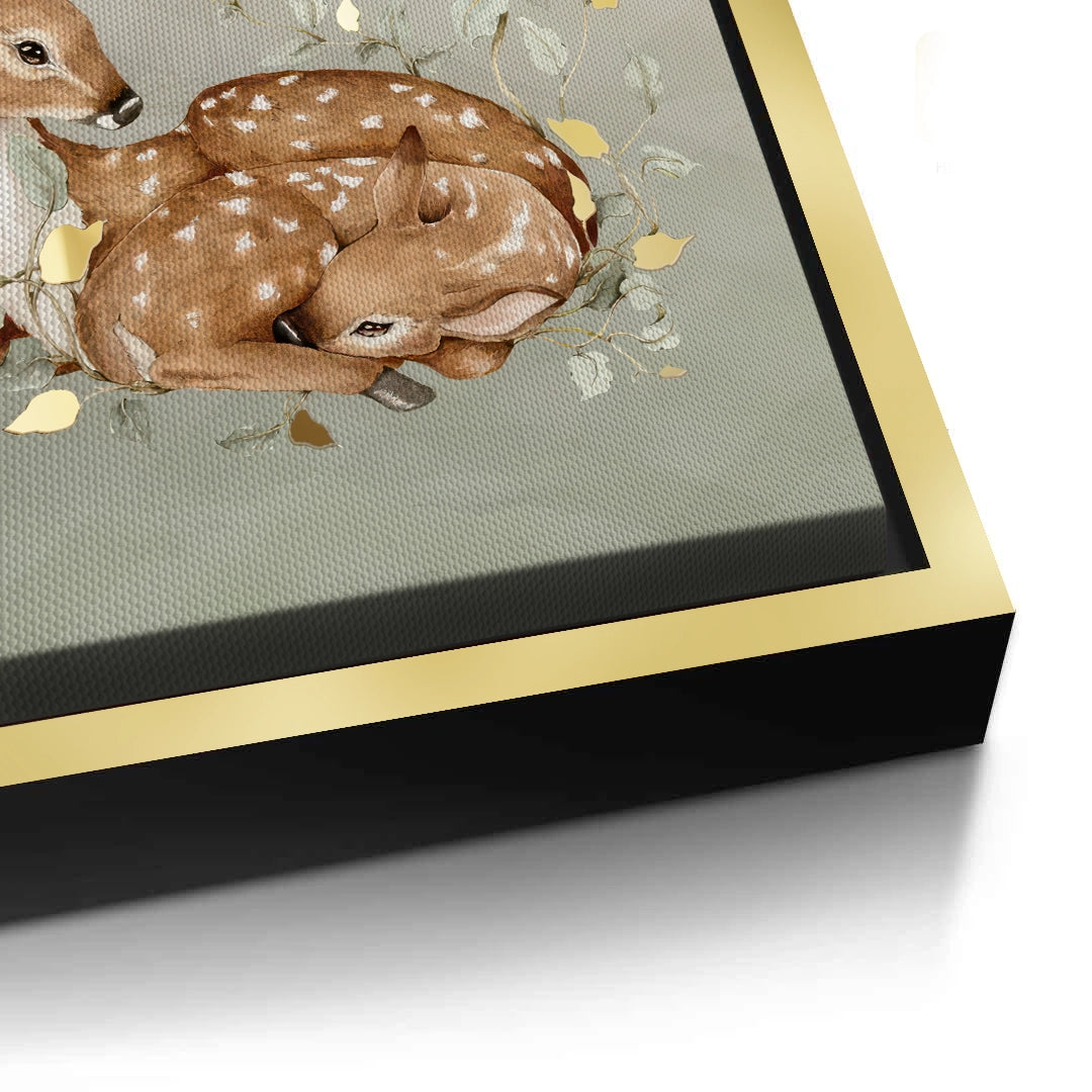 2Resting Deer & Gold Leaves  - Canvas
