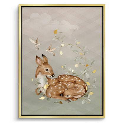Resting Deer & Gold Leaves  - Canvas
