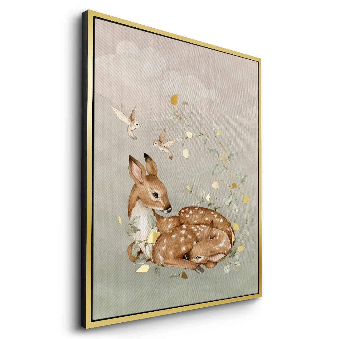 2Resting Deer & Gold Leaves  - Canvas