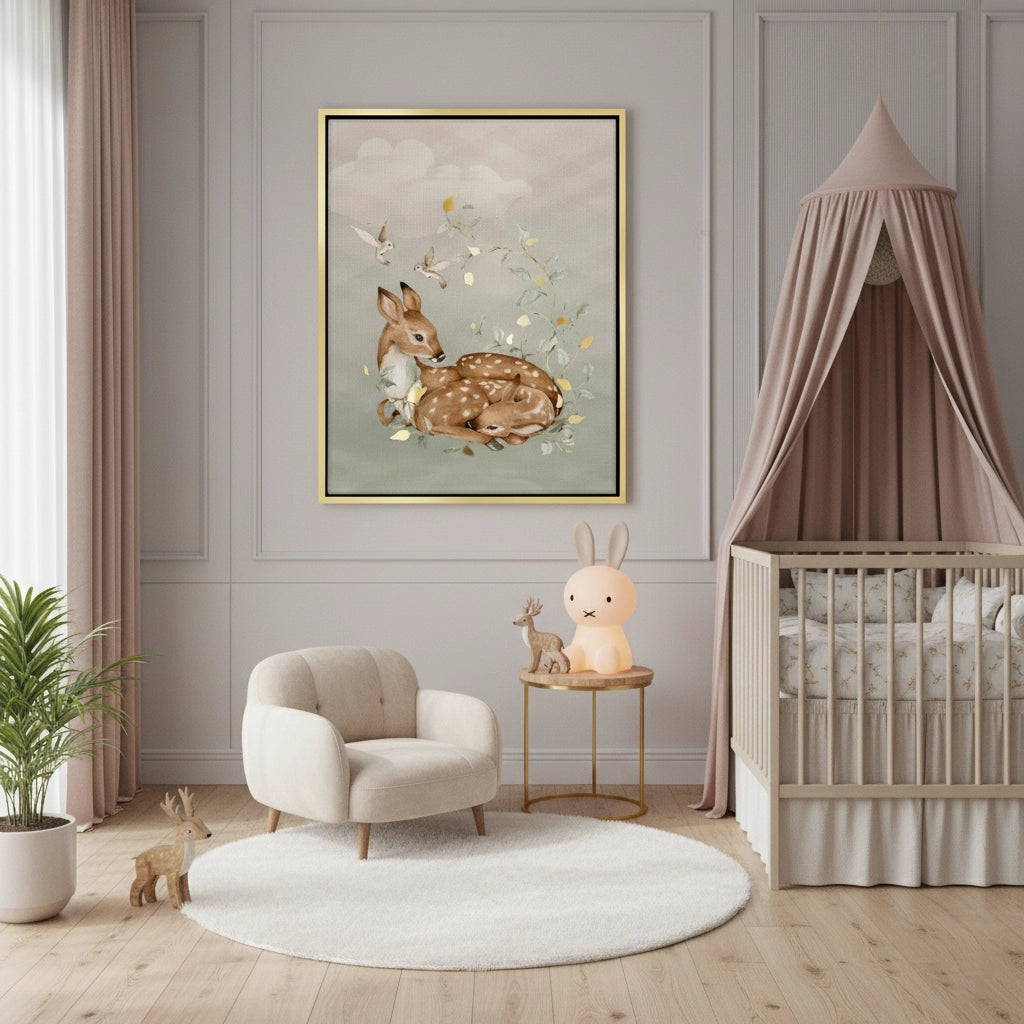 2Resting Deer & Gold Leaves  - Canvas