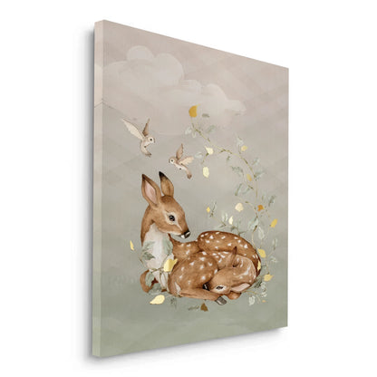 Resting Deer & Gold Leaves  - Canvas