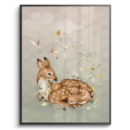 Resting Deer & Gold Leaves  - Fine Art