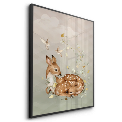Resting Deer & Gold Leaves  - Fine Art