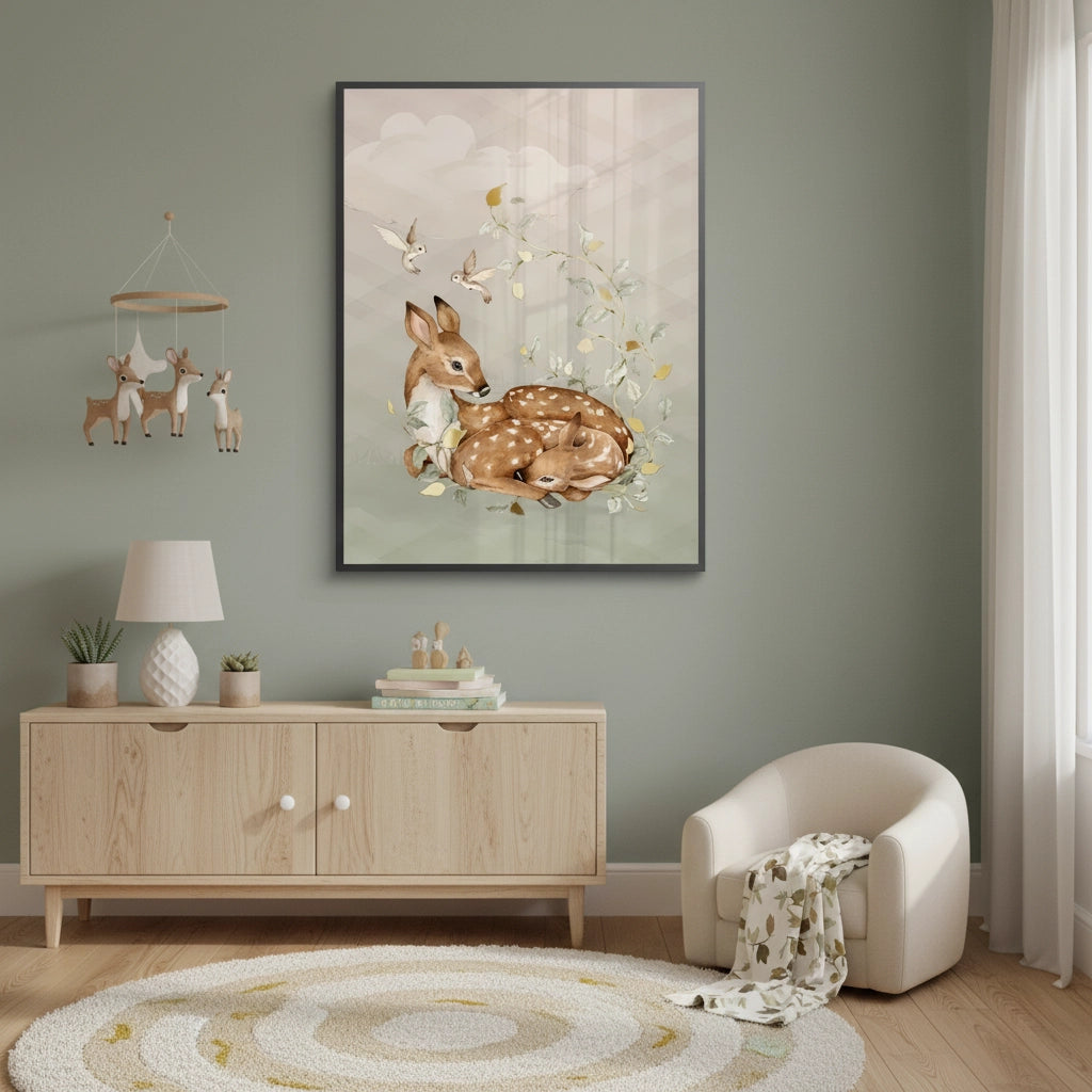 2Resting Deer & Gold Leaves  - Fine Art