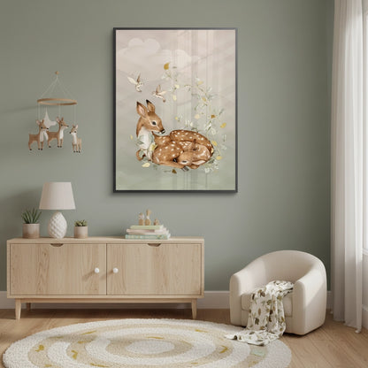 Resting Deer & Gold Leaves  - Fine Art