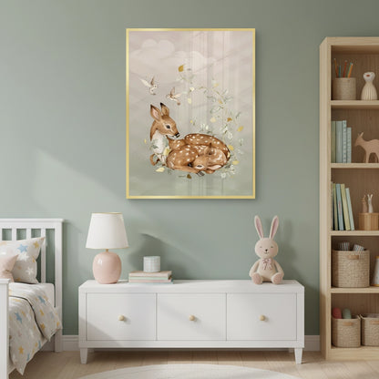 Resting Deer & Gold Leaves  - Fine Art