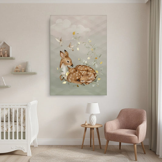 Resting Deer & Gold Leaves  - Canvas
