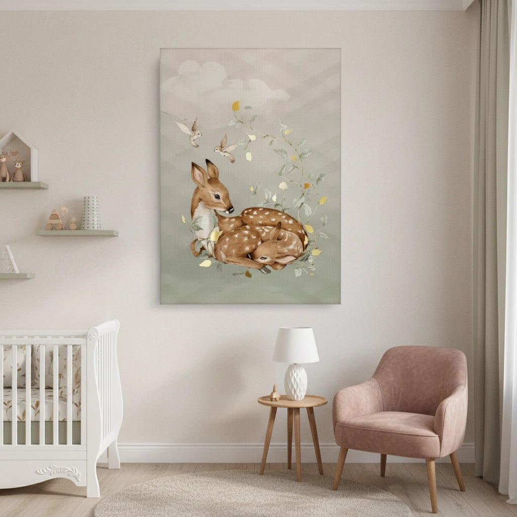 2Resting Deer & Gold Leaves  - Canvas