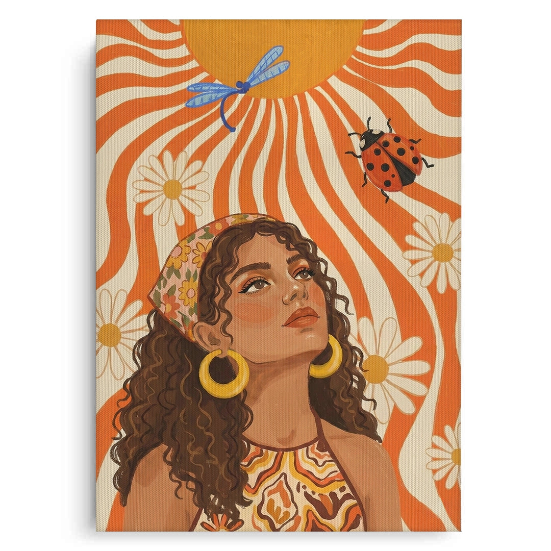 2Retro Boho Sun Girl - Canvas