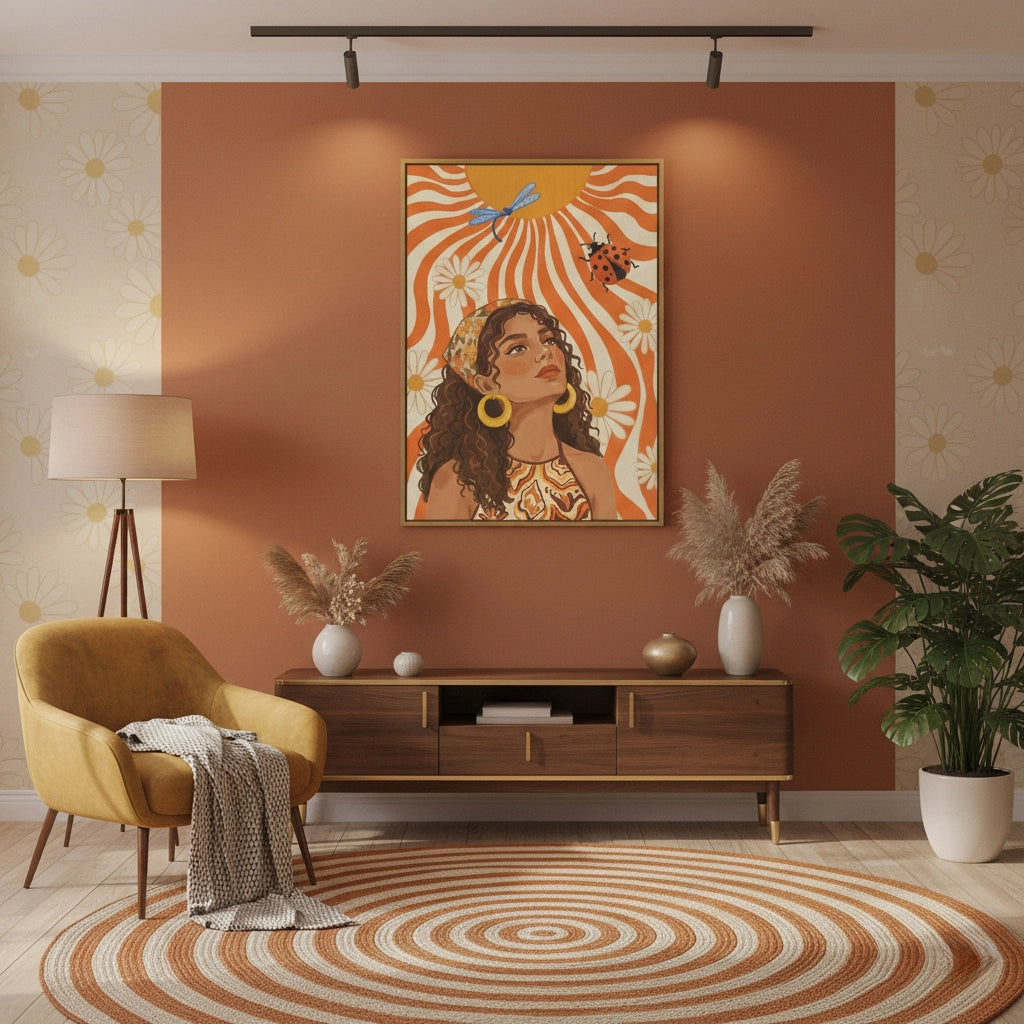 Retro Boho Sun Girl - Canvas