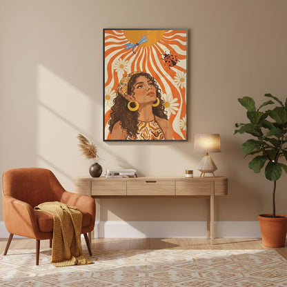 Retro Boho Sun Girl - Fine Art