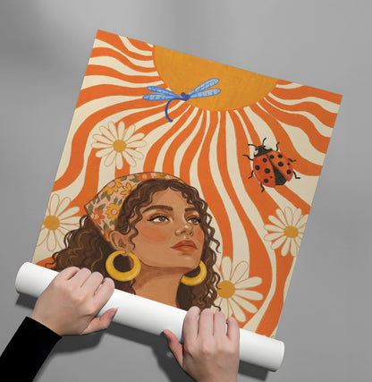 Retro Boho Sun Girl - Poster
