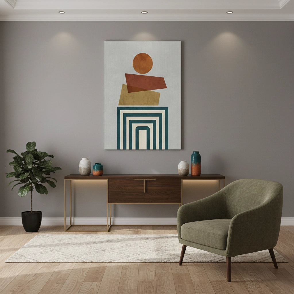 2Retro Earth Tone Stacked Shapes - Canvas