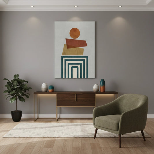 Retro Earth Tone Stacked Shapes - Canvas