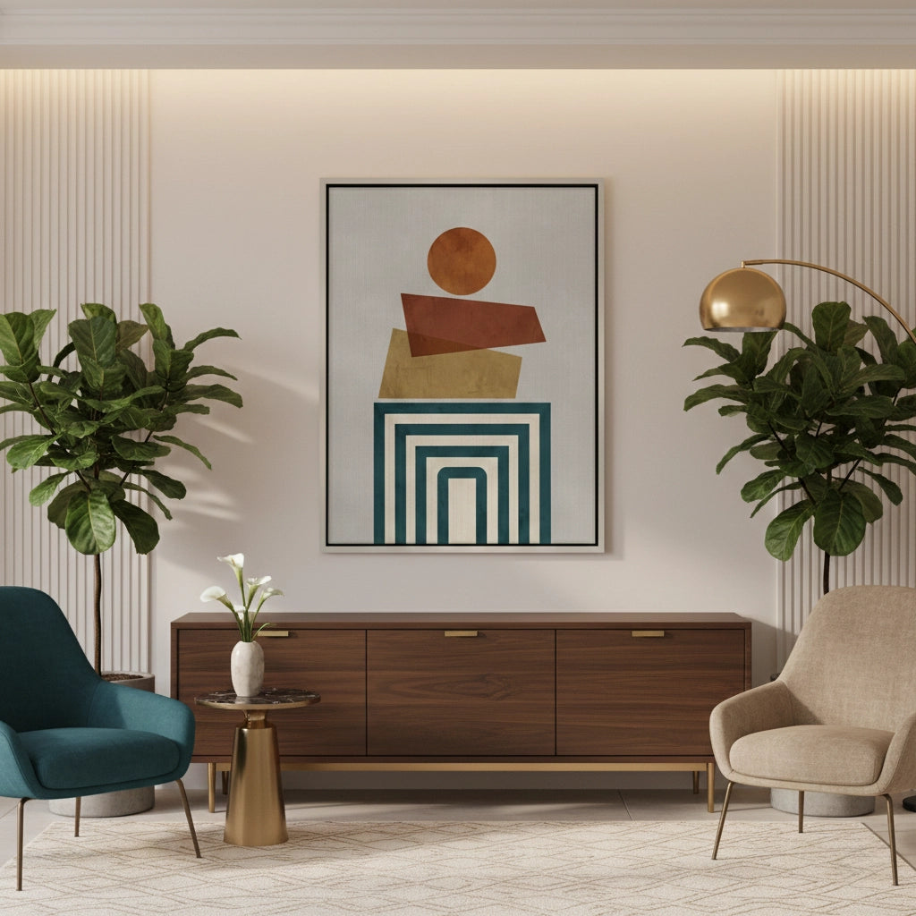 Retro Earth Tone Stacked Shapes - Canvas