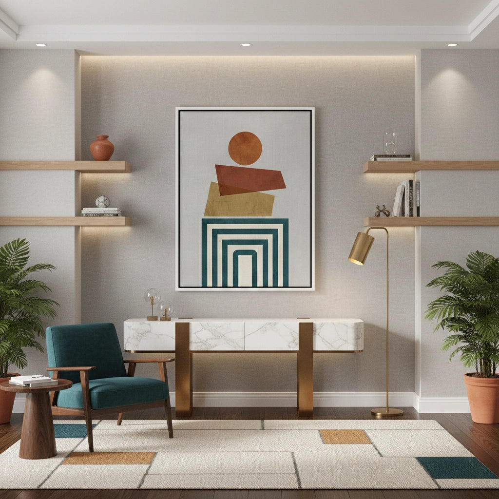 Retro Earth Tone Stacked Shapes - Canvas